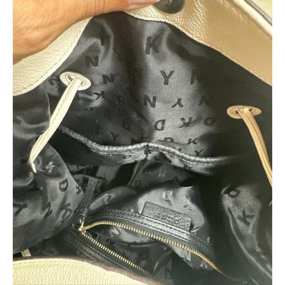 DKNY White Leather Drawstring Shoulder Bag With Tassels - Picture 11 of 15